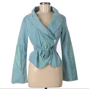 Promod wrap shawl artisan embroidered jacket UK Size 10 blue women’s